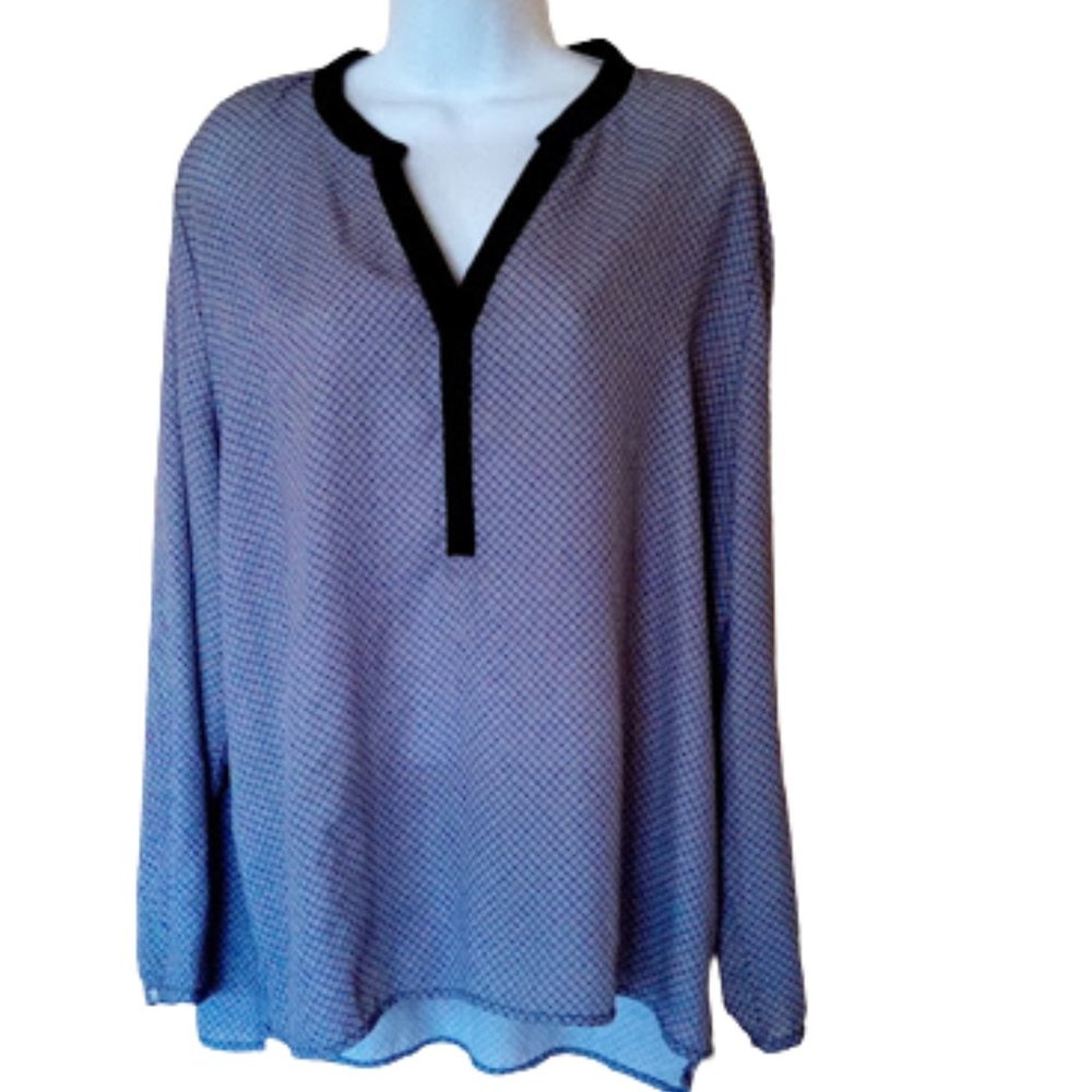 Gray Black Printed Blouse Blousy Top Size 48 (Fits 18)  ---